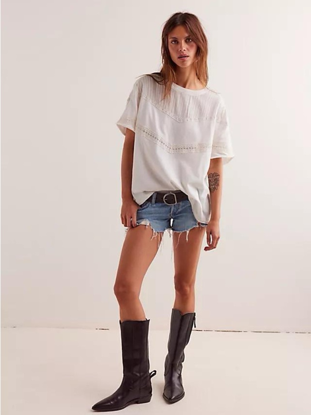 ▫️🔅 Free People We The Free Dorothy Tee Cream Lace-Trim Short Sleeve 🔅▫️ - Picture 3 of 11